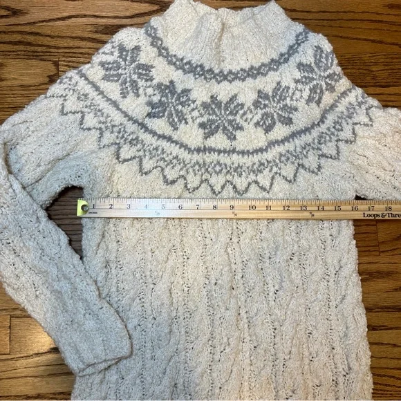 90s Jones New York Hand Knit Sweater S Ivory Gray Fair Isle Fisherman Wool Blend - Picture 4 of 8